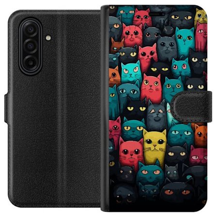 Kompatibelt Plånboksfodral till Samsung Samsung Galaxy A17 5G Färgglatt kattmönster med många stiliserade katter i olika färger lekfull illustrat