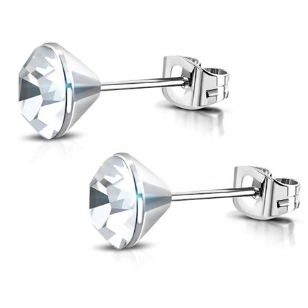 Stiftörhängen Stud Örhängen i Kirurgiskt Stål 316L i Silver Färg med Rund Klar/Vit Swarovski Kristall – 4 mm