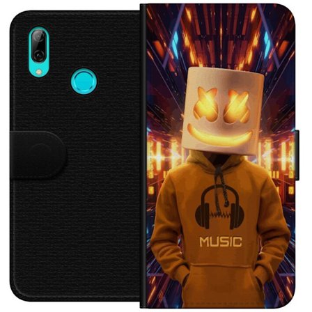 Yhteensopiva Lompakkokotelo Huawei Huawei P smart 2019 DJ-hahmo valaisevassa kypärässä ja hupparissa futuristisessa musiikkiympäristössä neonval