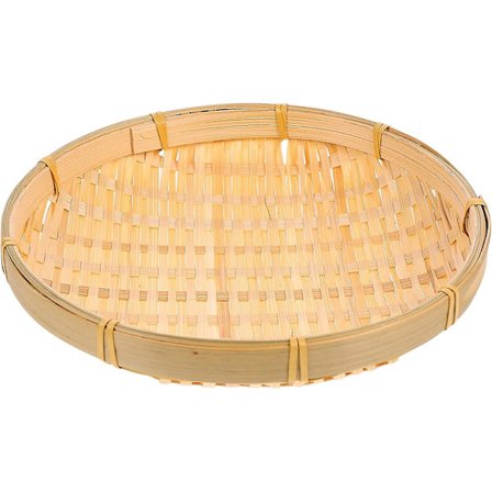 Rund serveringsbricka i bambu, vävd rund korgbricka, dekorativ serveringsbricka i trä för frukost, drycker, snacks, soffbord, väggdekoration, 
