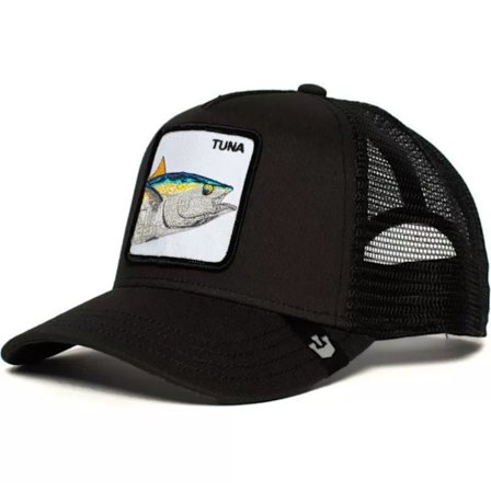 Broderad Djurmönstrad Mesh Keps - Snapback - Fisk Svart