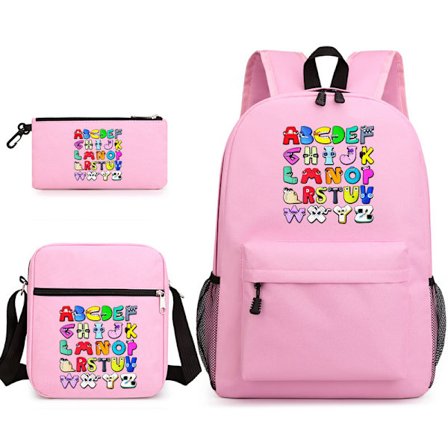 Alphabet Legend Skolesekk for studenter, 3-delt sett, rosa