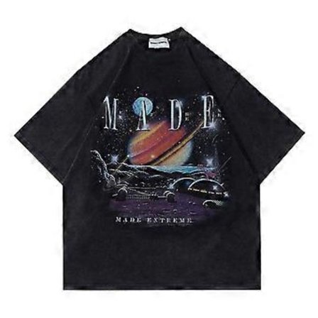 Gothic Oversize T-shirt Herr Vintage Planet Starry Sky Grafiskt Tryck Punk Tvättad Streetwear T-shirt Hip Hop Bomull Lösa Toppar
