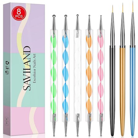 Nail Art Pennor - 5 delar Nail Dot Pens 3 delar Nagelborstar Gel Paint Dots Nail Art