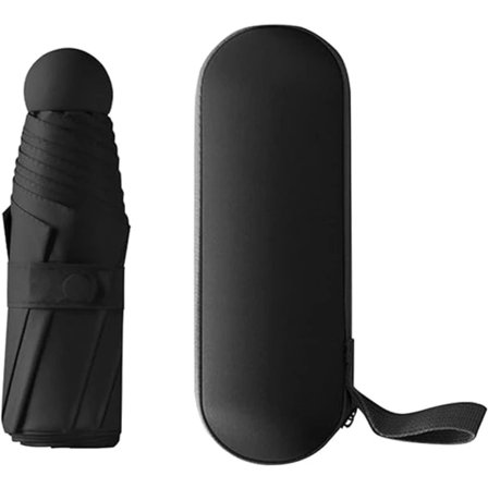 Hopfällbart paraply, 6 ribbor mini paraply litet paraply med kapselväska mini anti-UV paraply snabbtorkande och ultralätt kompakt (svart)