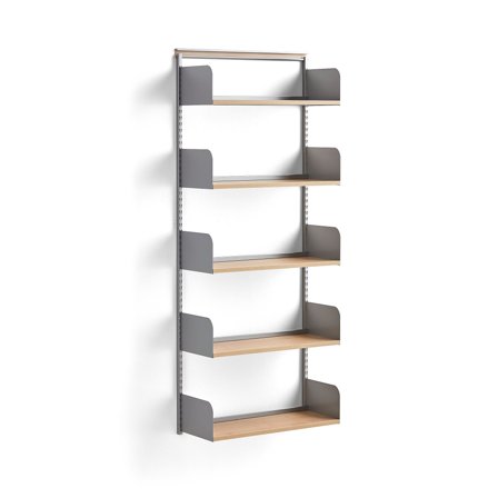 Wandregal SHAPE, Grundmodul, 1951 x 800 x 300 mm, Laminat Birke/alugrau