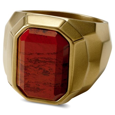 Jax Gold-Tone Stainless Steel & Red Jasper Signet Ring for Men - Rings with stones