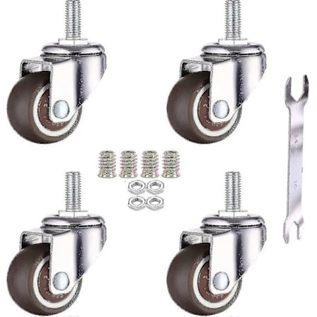 4-pakning møbelhjul med sving - M6 X 15mm med 25mm gjenger - Myk gummi - Tpe gjenger