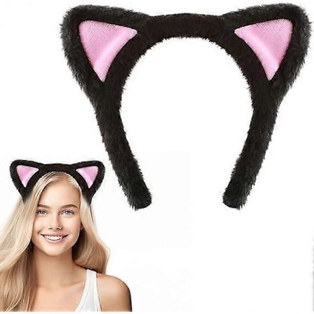 Katteører Hårbånd Søde Katteører Hårbånd til Voksne Fluffy Katteører Kattehårbånd Sorte Katteører til Makeup Brusebad_yux