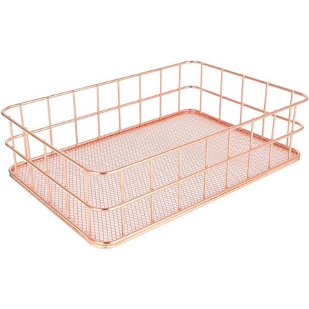 Smijern oppbevaringskurv, rosegullfarget metallskrivebordskurv, baderomshylle oppbevaringskurv, fruktkurv, etterbehandlingskurv for hjem og kontor