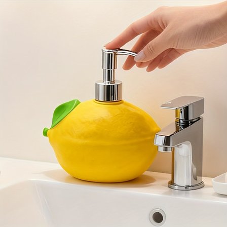 1 st/Citronformad lotionflaska i harts - Återanvändbar pumpdispenser, lämplig för tvål, schampo och rengöringsmedel i köket.