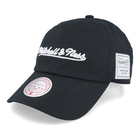 Mitchell & Ness - Pinscript Branded Essential Black Dad Cap Unconstructed Black Cap - @ Hatstore
