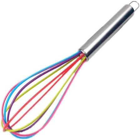 Rostfri stålvisp med 5 silikontrådar för äggvispning, lätt att hänga på väggen, sparar plats