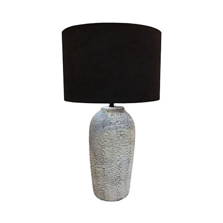 Keramisk bordlampe, grå fod, sort stofskærm