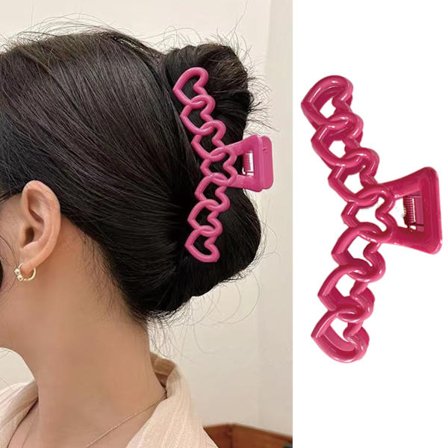 Alla hjärtans dag-hårklämmor, rosrosa hårklämma för kvinnor, 1 st rosa hjärta hårklämmor för tjockt hår, rosa hår C