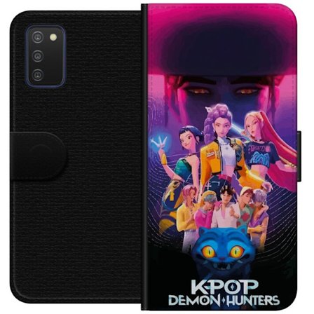 Yhteensopiva Lompakkokotelo Samsung Samsung Galaxy A03s Kpop Demon Hunters juliste värikkäillä sankareilla, neonvaloilla ja eeppisellä fantasia-an