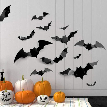 12 STK Halloween dekorasjon 3D svart PVC flaggermus Halloween Party De