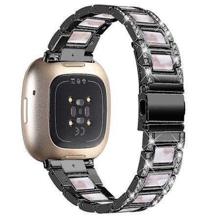 För Fitbit Versa 4/Sense 2 Klockarmband i Harts Rostfritt Stål Rhinestone Dekor Klockarmband