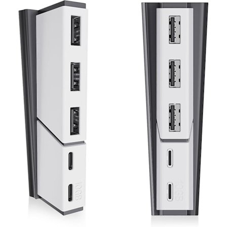 5-ports USB-hub endast för PS5 Slim-konsol (skiva & digital), höghastighets USB-portförlängare för PS5 Slim-tillbehör, med 2 Type C + 3 USB-A 2.0