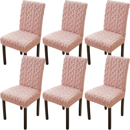 6-pack Geometrisk Jacquard Plysch Matstolsöverdrag Avtagbart Tvättbart Mjukt Luddigt Stolskydd, Rosa