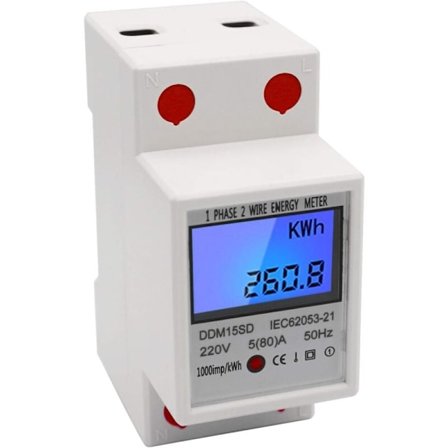 Energimåler, DIN-skinne enfaset 5-80A 220V 50Hz KWH elektronisk måler med digital LCD DDM15SD digital display