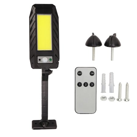 Solcelledrevet bevegelsessensor utendørs vegglampe for hage og søppelområder med fjernkontroll
