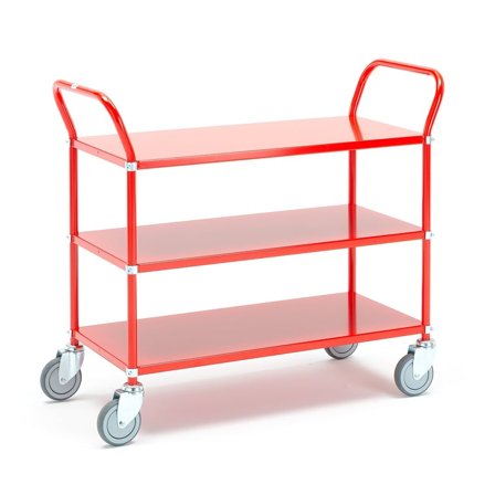 Hyllvagn TRANSIT, 3 hyllor, 900x440 mm, röd