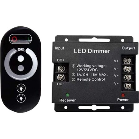 12V Trådløs LED Touch Dimmer Bryter - 12V DC med Fjernkontroll for Alle DC Dimbar LED Lamper - 18A Trådløs Touch Dimmer