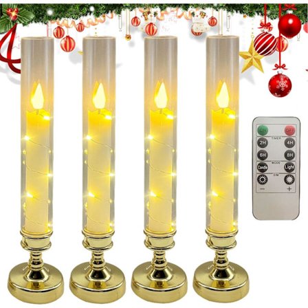 Flimrende stearinlys, batteridrevne lys, elektrisk lyssæt, fjernbetjent indretning 25,5 x 5,6 cm