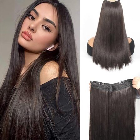 Syntetisk V-formad hårförlängning lång rak svart blond brun 4 klämmor osynligt hårstycke 16-28 tum Clip In Hair Extension