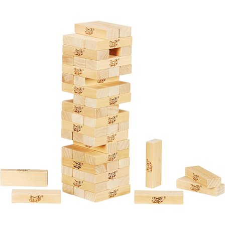 Klassiskt Jenga-spel, stapelspel med träklossar
