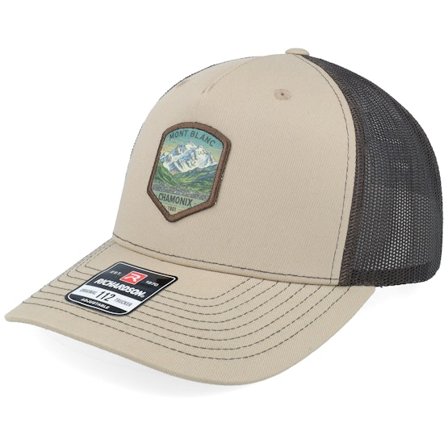 Wild Spirit - Beige Trucker Cap - Chamonix Mont Blanc Patch 112FP Split Khaki/Coffee A-Frame Trucker @ Hatstore