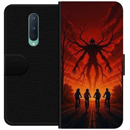 Yhteensopiva Lompakkokotelo OnePlus OnePlus 8 Tumma Stranger Things -inspiroima kauhukuvaus punaisilla taivaalla, hirviöhahmo ja pyöräilevät lapse