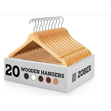 Tregalger 20-pakke - sklisikre tregalger for dresser, bukser, jakker med stropper og utsnitt - robust galge sett - garderobeskap - Natur