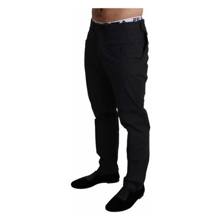 Dolce & Gabbana, Cotton Stretch Formal Trousers Zwart, Heren, Maat:M,elastaan