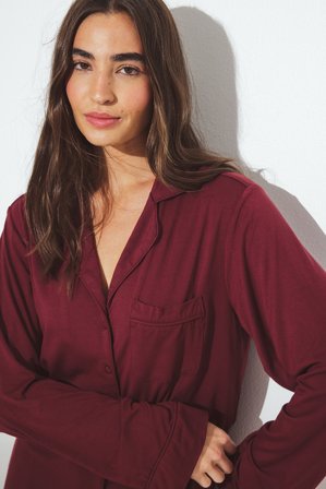 NA-KD Chemise de pyjama douce - Vêtements de Nuit - Burgundy - XS (EU 32)