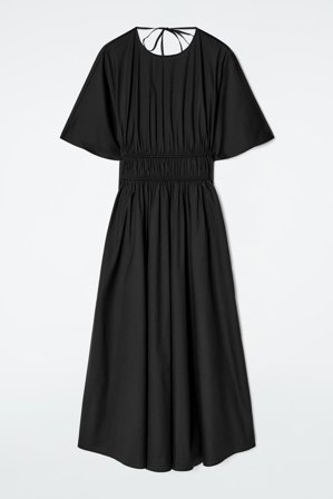 COS Femme Robe Midi Froncée Au Dos Ouvert Dress in Noir