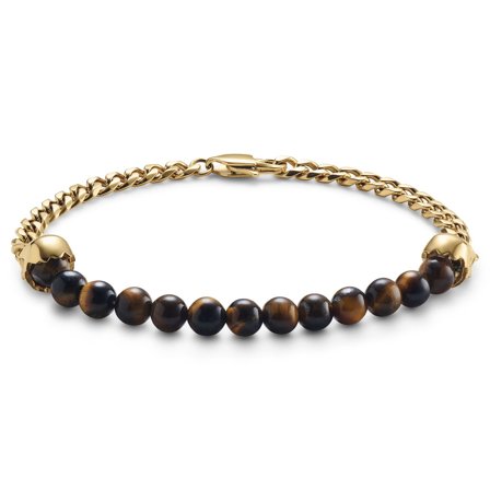 Aspero | Gold-tone Skull Tiger’s Eye Bead Bracelet for Men - Beaded bracelets