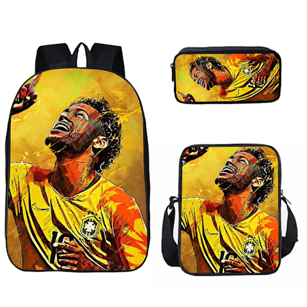 Neymar Fodbold Rygsæk Skoletaske 3-delt Sæt i Gul[JUN]