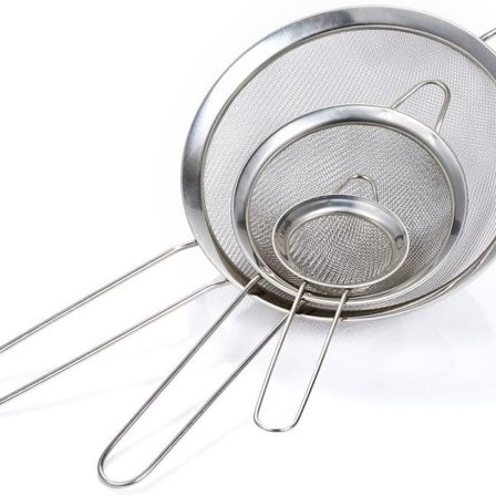 Sigte fintmasket køkkensigte melsigtesæt 7/12/18 cm, fremstillet af rustfrit stål