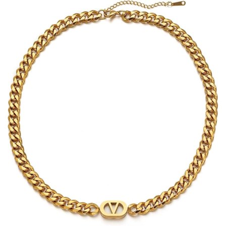 Htooo Kubansk Kedja Halsband för Kvinnor 18k Pläterad Kubansk Kedja Kvinnor Halsband Bokstav V Kubansk Kedja Hip Hop Smycken För