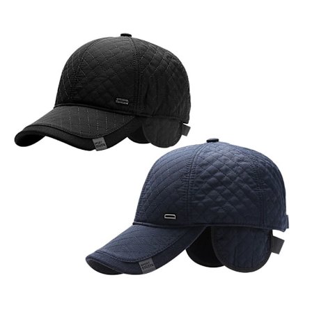 2 st Mellanålders herr keps med vindtäta öronlappar SVART&BLÅ