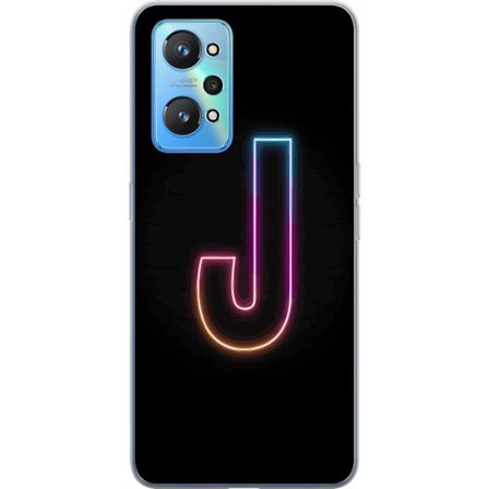 Kompatibel Mobilcover til Realme Realme GT Neo2 Minimalistisk neonbogstav J i farveskiftende lys mod sort baggrund