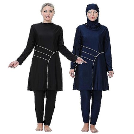 Dame Svømmedragt 3xl-8xl Patchwork Muslimsk Heldragt Tankinis 3 dele Hijab Lange Ærmer Sports Badetøj Islamisk Burkinis Tøj