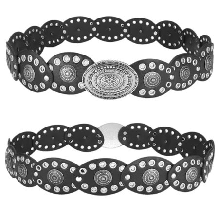 Bredt vestlig cowboybelte for kvinner med skivedekorasjon, en retro cowgirl-stil, kan kombineres med jeans, kjoler og skjørt.