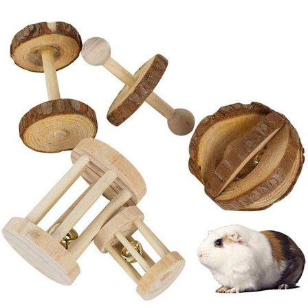 Set med 5 tuggvalsar i trä för hamster, mus, chinchillor,