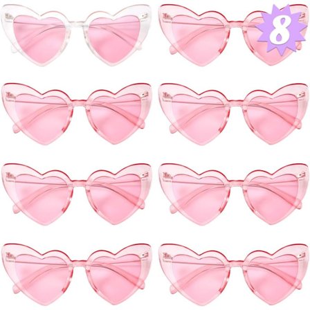 Hjerte Solbriller til Bachelorette - 8 Pak | Klar + Pink Fest Dekoration