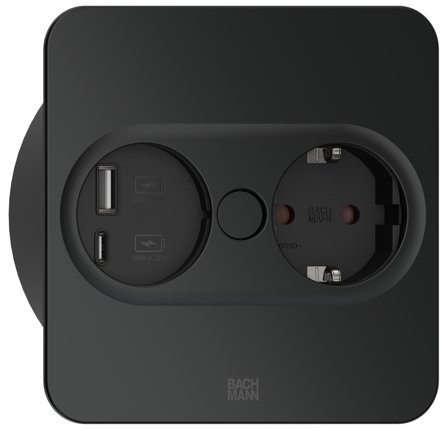 Rutab 946.105 Stikkontakt firkant, USB A/C, avtakbart lokk Svart, Strømbrytere & vegguttak