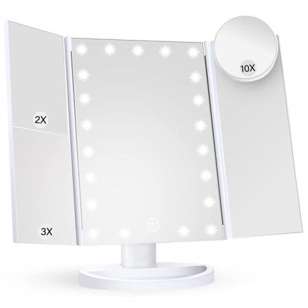 Galaxy Sminkspejl, belyst 2x 3X 10x forstørrelsesglas, taktil foldbar 3x sminkspejl, bærbar LED-sminkspejl med dobbelt strøm