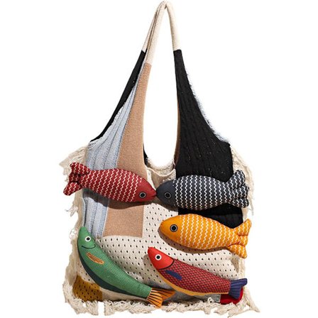 Axelväska - Rymlig förvaringsväska - Mångsidig stickad väska - Shoppingväska med tofsar - Perfekt för dagsutflykter och shopping - Vit